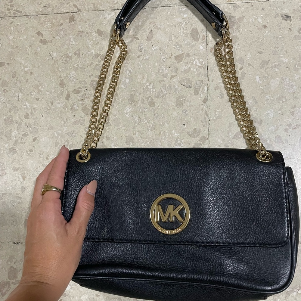 Michael Kors gold/ black leather purse